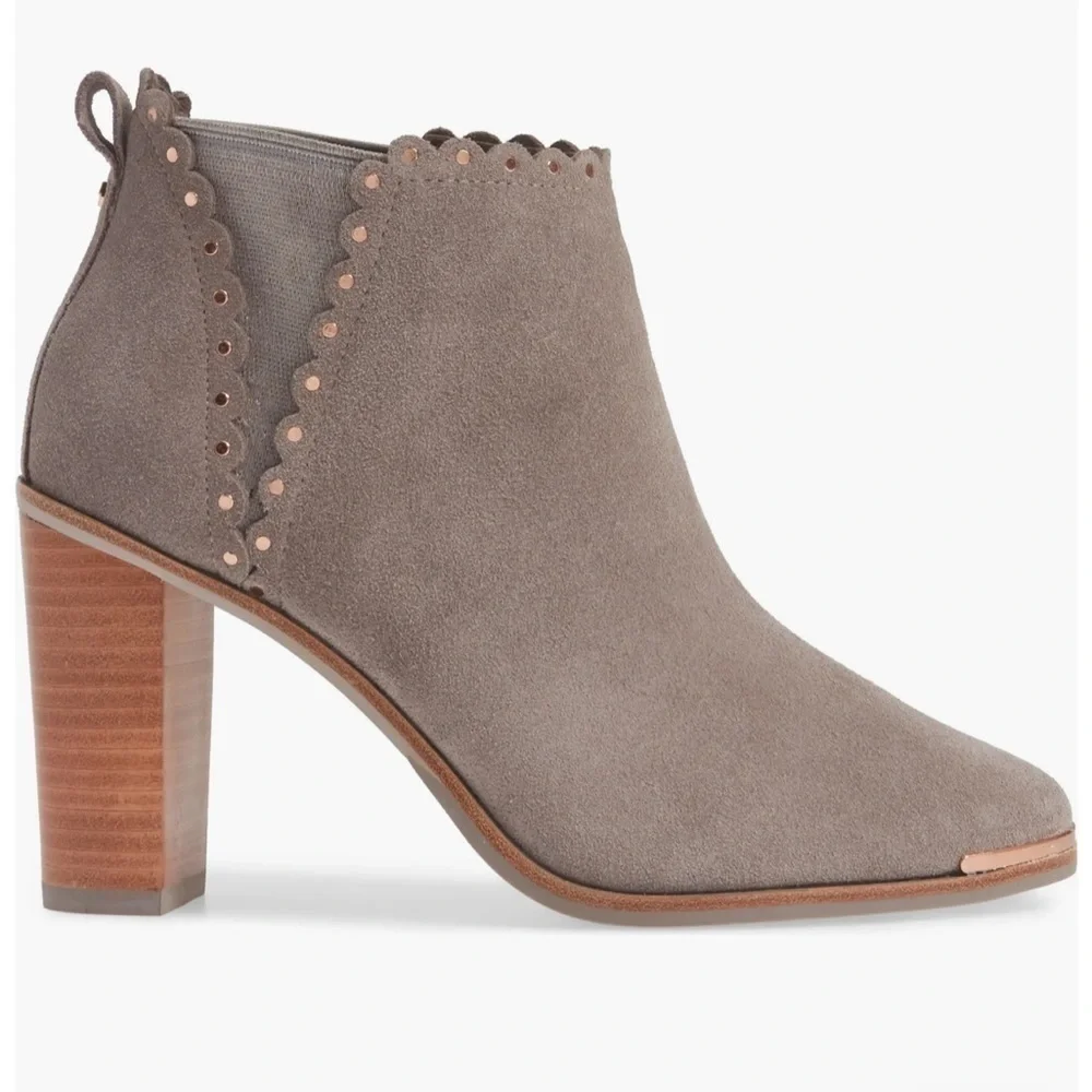 Ted Baker Nurely Scallop Stud Suede Heeled Ankle Bootie